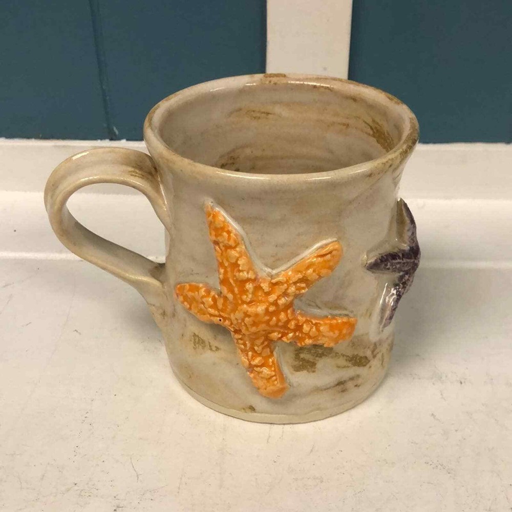 Signed studio‎ pottery handpainted Starfish Mug hand painted pottery